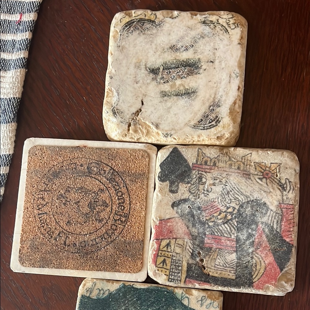 Vintage Stone Coasters with Playing Card Design
